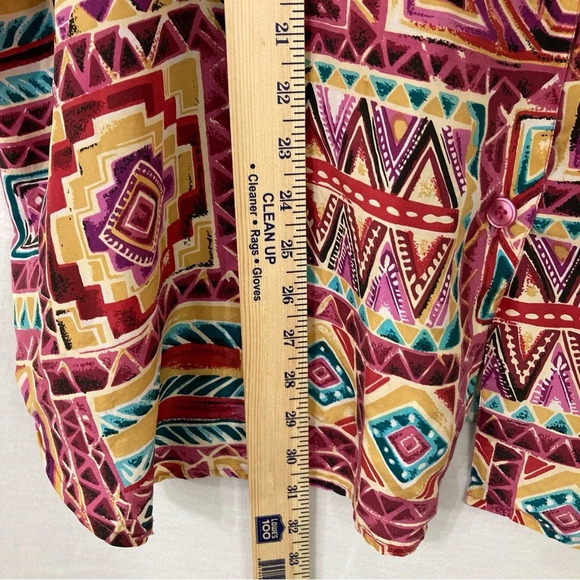 Vintage Melrose Abstract Print Geometric 100% Silk Short Sleeve Button Down 2X - Picture 6 of 9